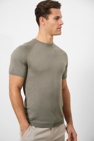 Fine Gauge Knitted T-Shirt in Soft Sage - TAILORED ATHLETE - ROW