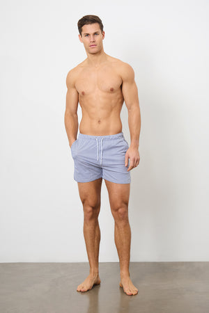 Fine Stripe Swim Short in Navy/White - TAILORED ATHLETE - ROW