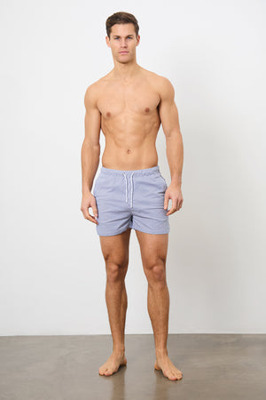 Fine Stripe Swim Short in Navy/White - TAILORED ATHLETE - ROW