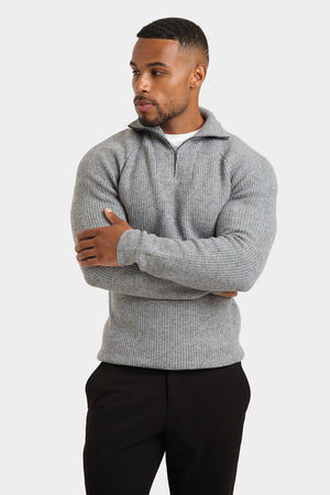 Fisherman Rib Quarter Zip in Soft Grey - TAILORED ATHLETE - ROW