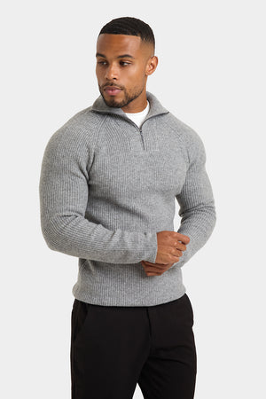 Fisherman Rib Quarter Zip in Soft Grey - TAILORED ATHLETE - ROW