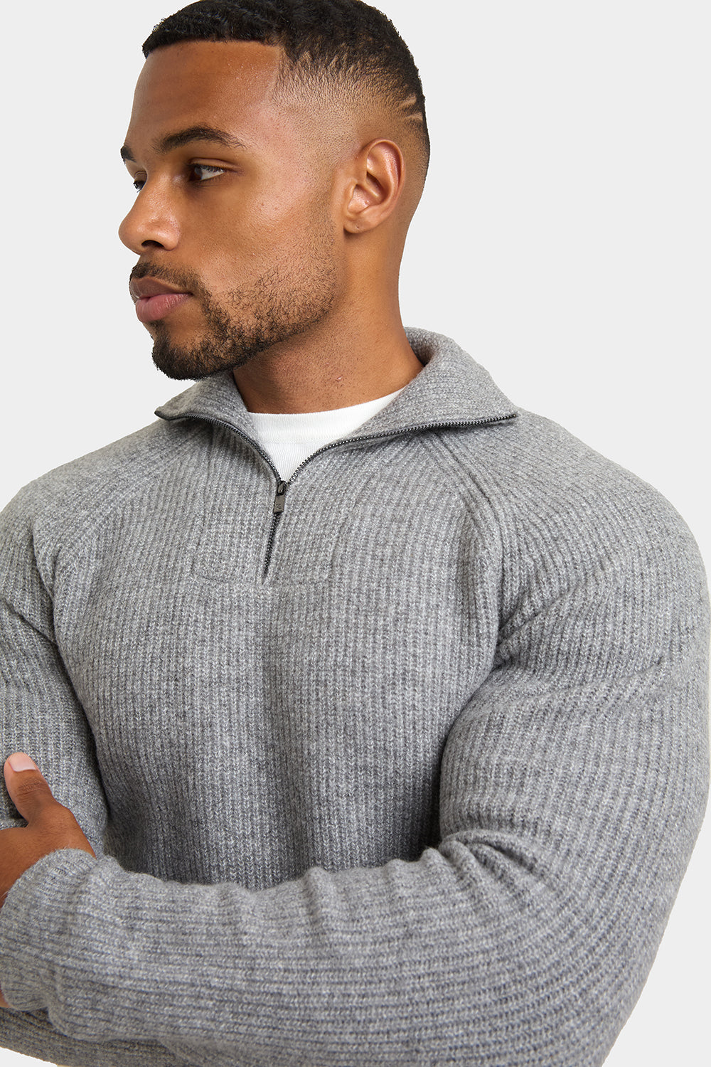 Fisherman Rib Quarter Zip in Soft Grey - TAILORED ATHLETE - ROW