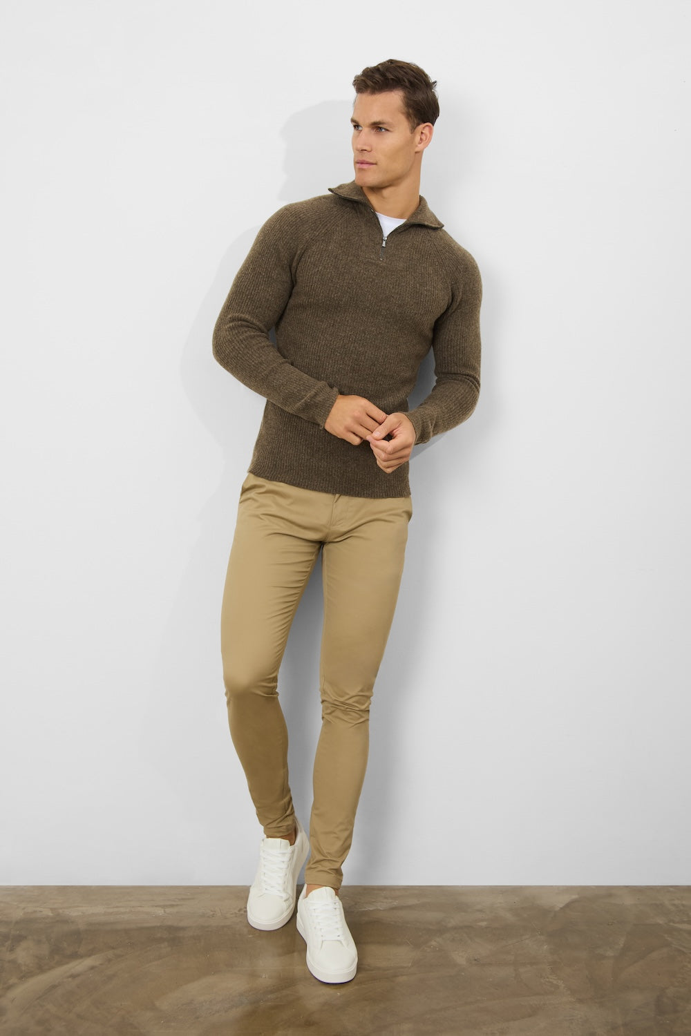 Fisherman Rib Quarter Zip in Soft Brown - TAILORED ATHLETE - ROW