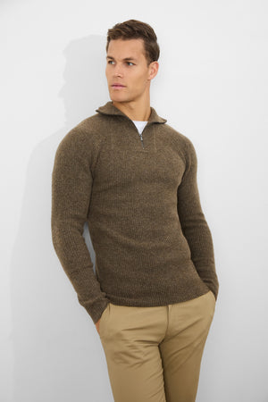 Fisherman Rib Quarter Zip in Soft Brown - TAILORED ATHLETE - ROW