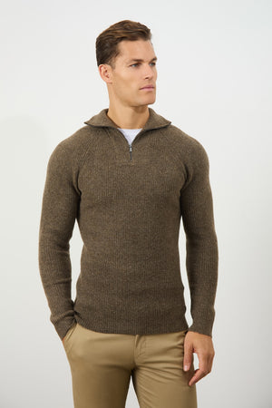 Fisherman Rib Quarter Zip in Soft Brown - TAILORED ATHLETE - ROW