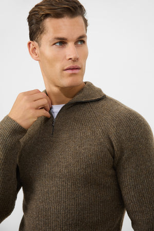 Fisherman Rib Quarter Zip in Soft Brown - TAILORED ATHLETE - ROW