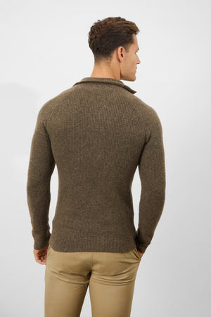 Fisherman Rib Quarter Zip in Soft Brown - TAILORED ATHLETE - ROW