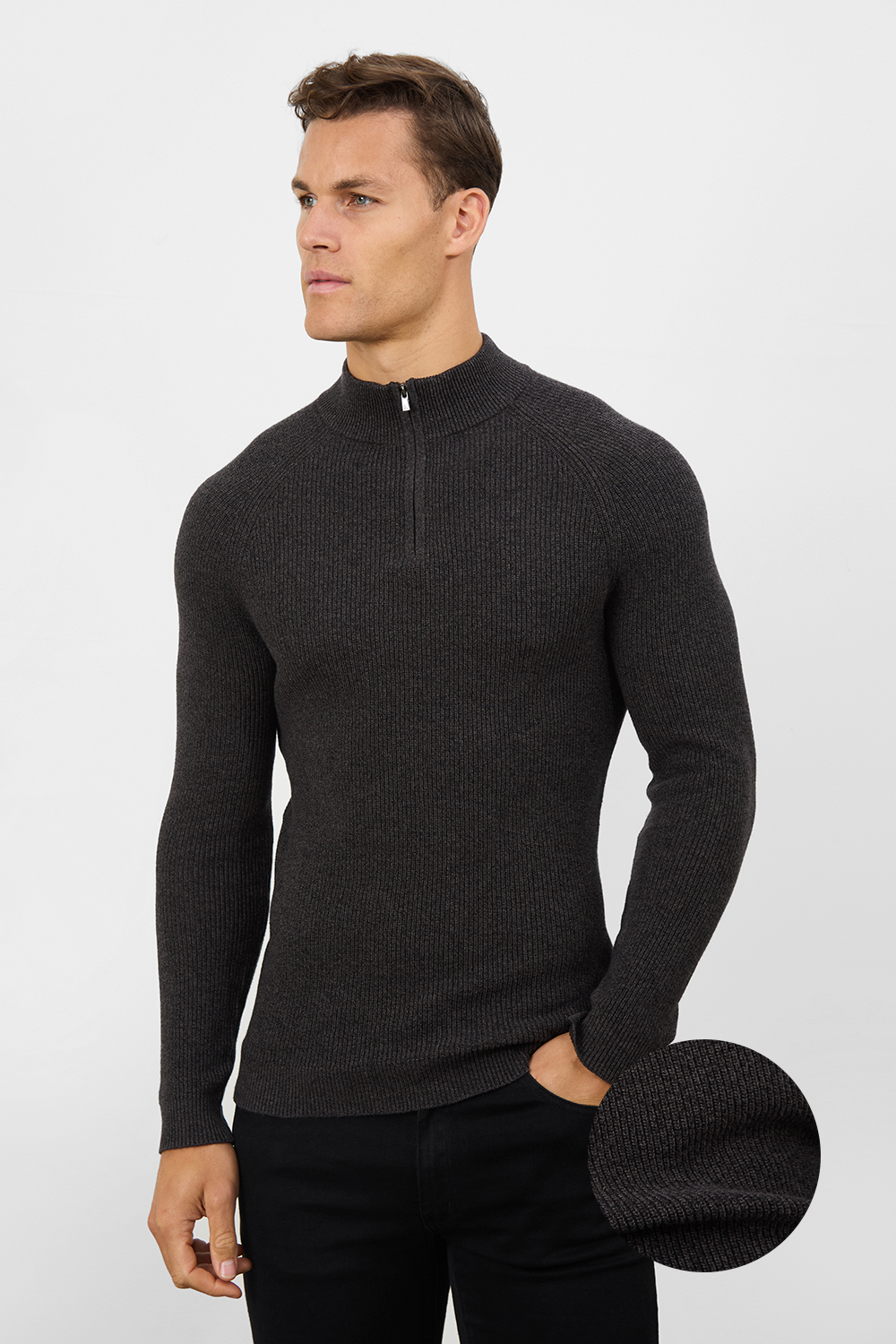 Fisherman Textured Half Zip Neck in Twisted Dark Grey - TAILORED ATHLETE - ROW