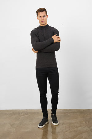 Fisherman Textured Half Zip Neck in Twisted Dark Grey - TAILORED ATHLETE - ROW