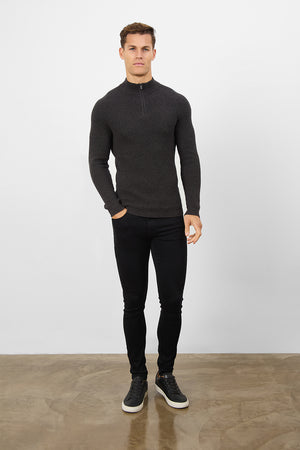 Fisherman Textured Half Zip Neck in Twisted Dark Grey - TAILORED ATHLETE - ROW