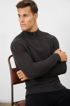 Fisherman Textured Half Zip Neck in Twisted Dark Grey - TAILORED ATHLETE - ROW