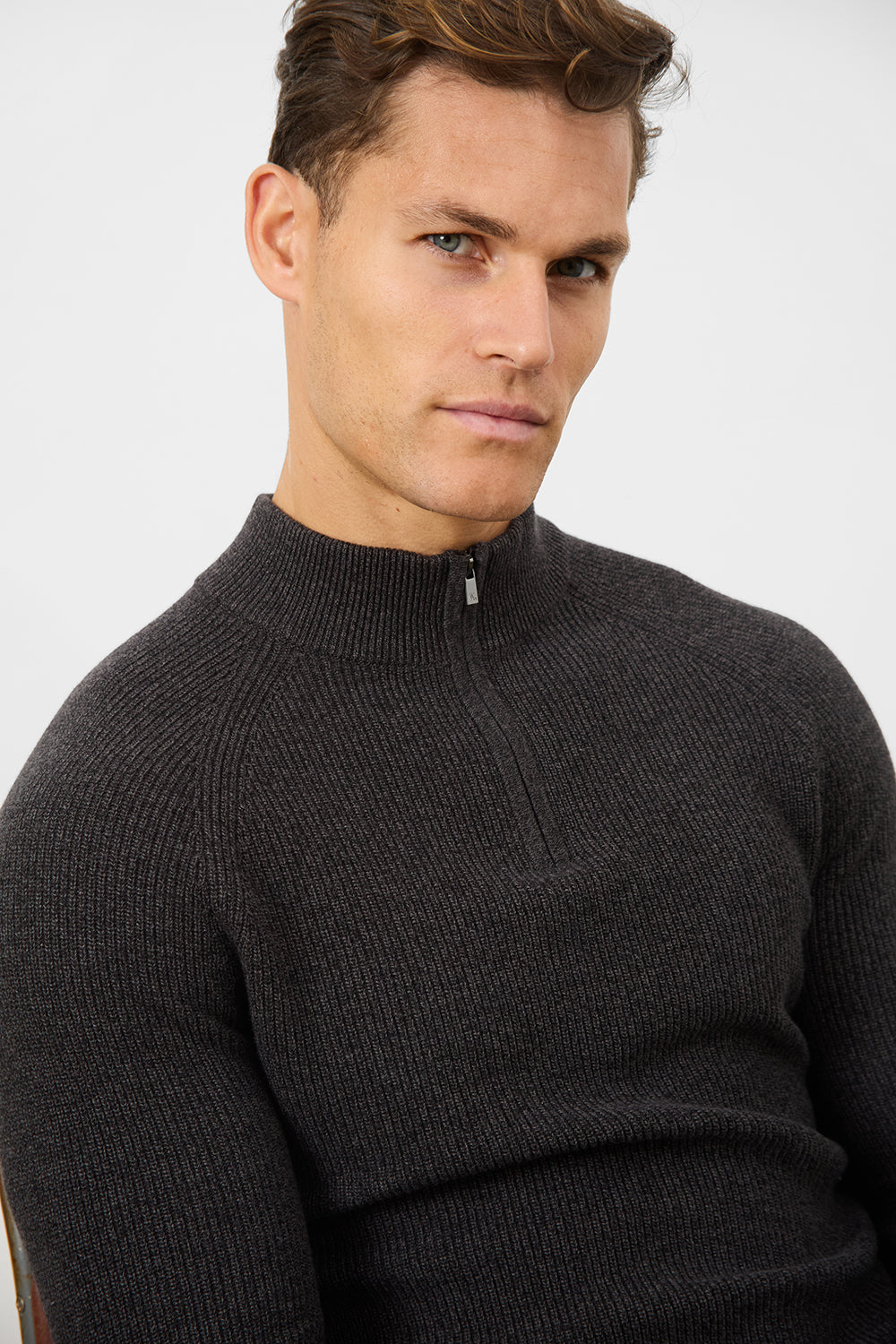 Fisherman Textured Half Zip Neck in Twisted Dark Grey - TAILORED ATHLETE - ROW