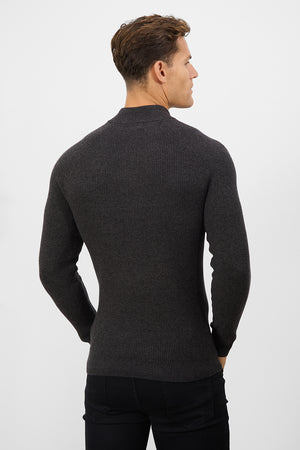 Fisherman Textured Half Zip Neck in Twisted Dark Grey - TAILORED ATHLETE - ROW