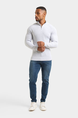 Fisherman Textured Half Zip Neck in Soft Grey Marl - TAILORED ATHLETE - ROW