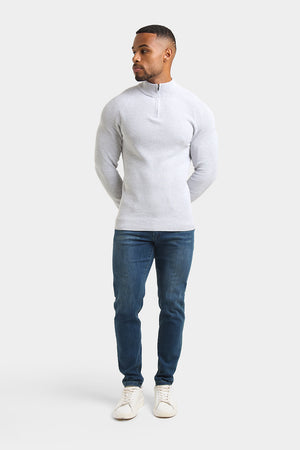 Fisherman Textured Half Zip Neck in Soft Grey Marl - TAILORED ATHLETE - ROW