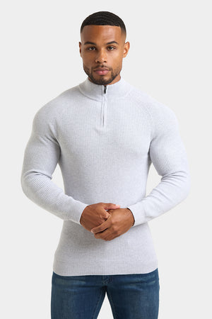 Fisherman Textured Half Zip Neck in Soft Grey Marl - TAILORED ATHLETE - ROW