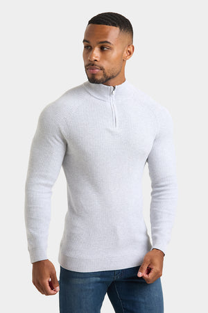 Fisherman Textured Half Zip Neck in Soft Grey Marl - TAILORED ATHLETE - ROW