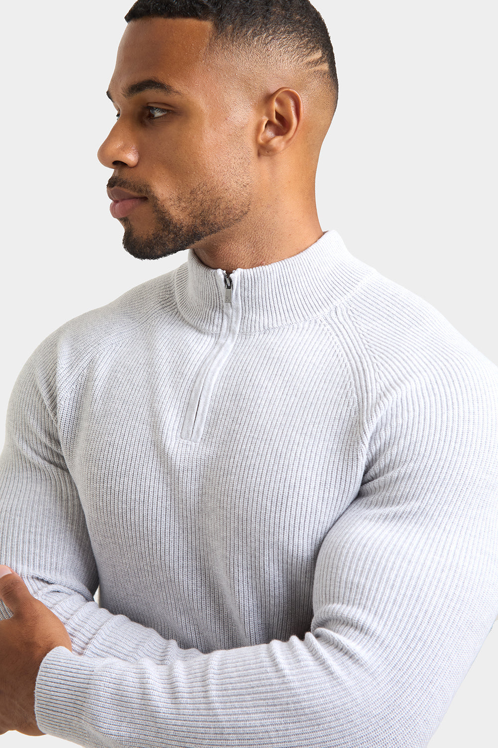 Fisherman Textured Half Zip Neck in Soft Grey Marl - TAILORED ATHLETE - ROW