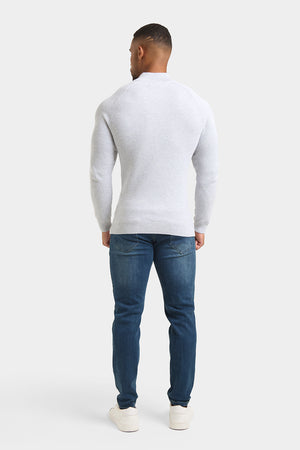 Fisherman Textured Half Zip Neck in Soft Grey Marl - TAILORED ATHLETE - ROW