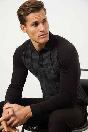 Geo Polo Shirt in Black - TAILORED ATHLETE - ROW