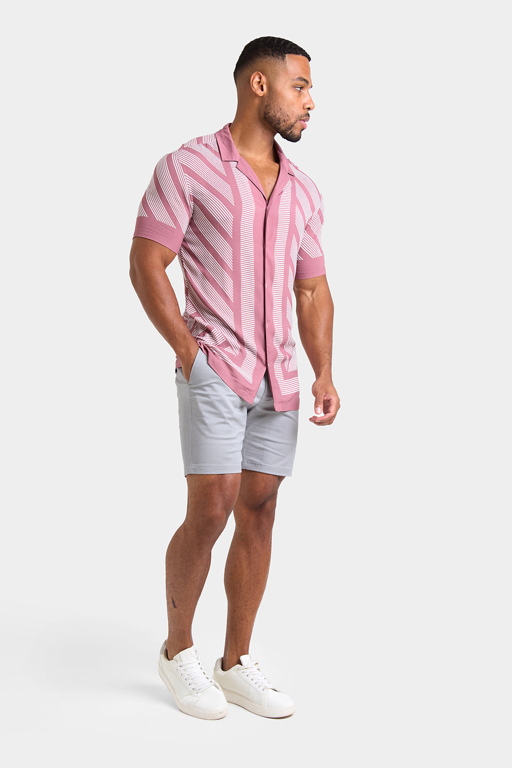 Printed Shirt in Dusky Pink Geometric Square - TAILORED ATHLETE - ROW