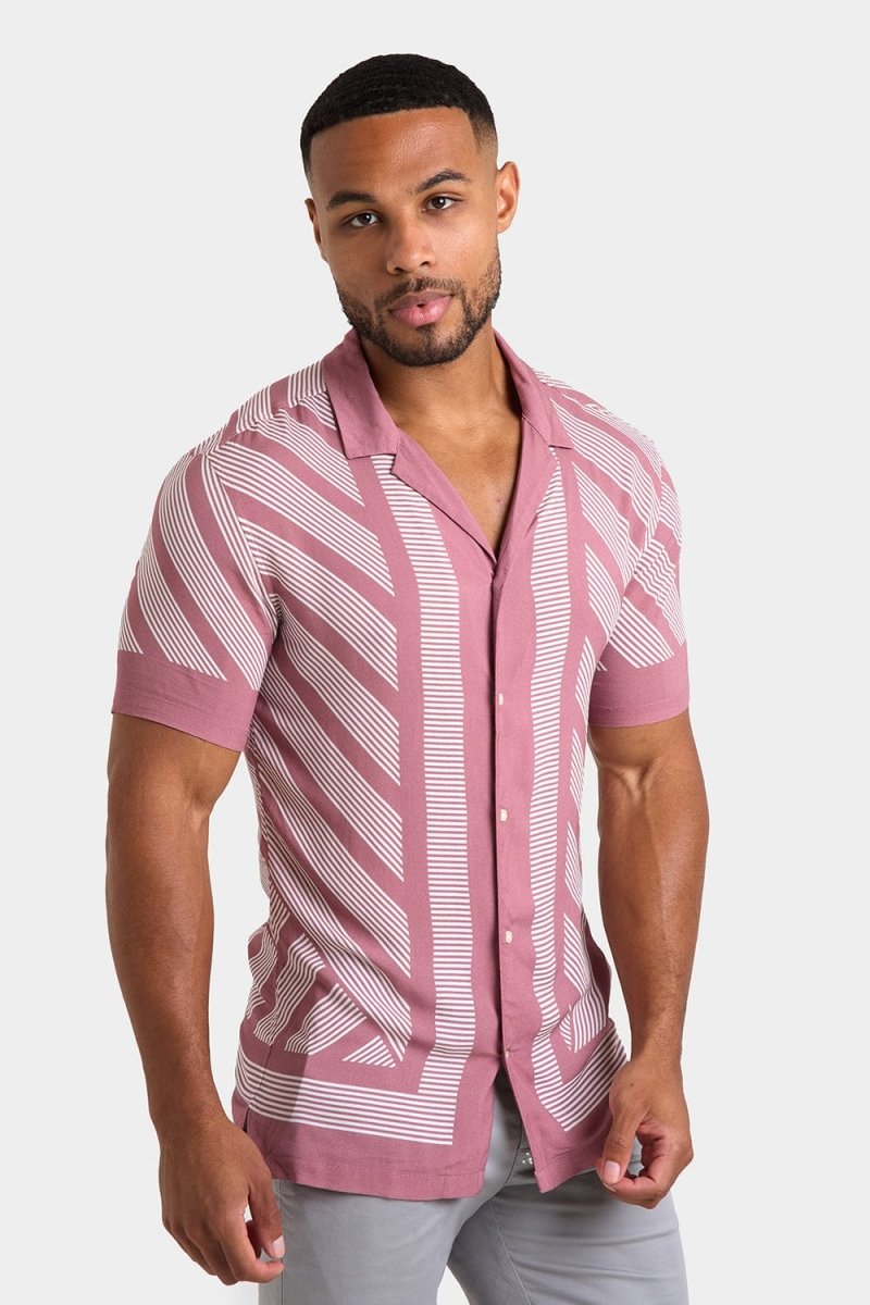 Printed Shirt in Dusky Pink Geometric Square - TAILORED ATHLETE - ROW