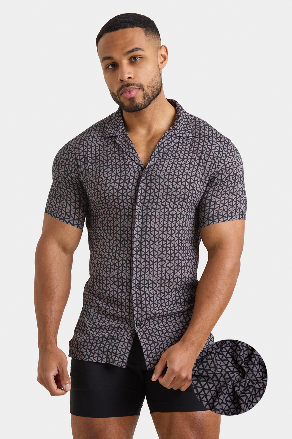 Printed Shirt in Black/Grey Doodle Geo - TAILORED ATHLETE - ROW