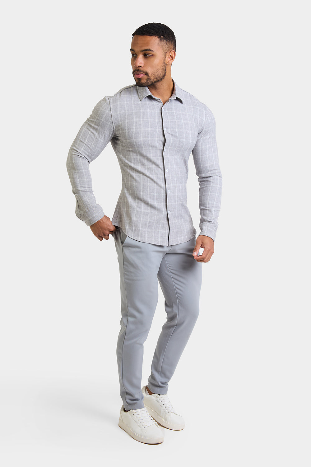 Check Overshirt in Pale Grey - TAILORED ATHLETE - ROW