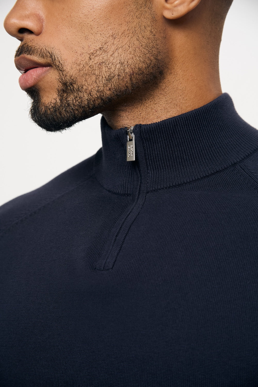 Pure Cotton Knitted Half Zip Neck Jumper in Navy