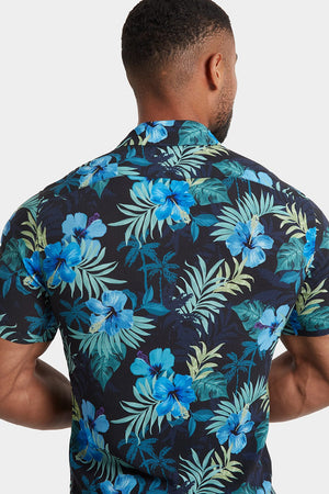 Printed Shirt in Navy Tropical Palms - TAILORED ATHLETE - ROW