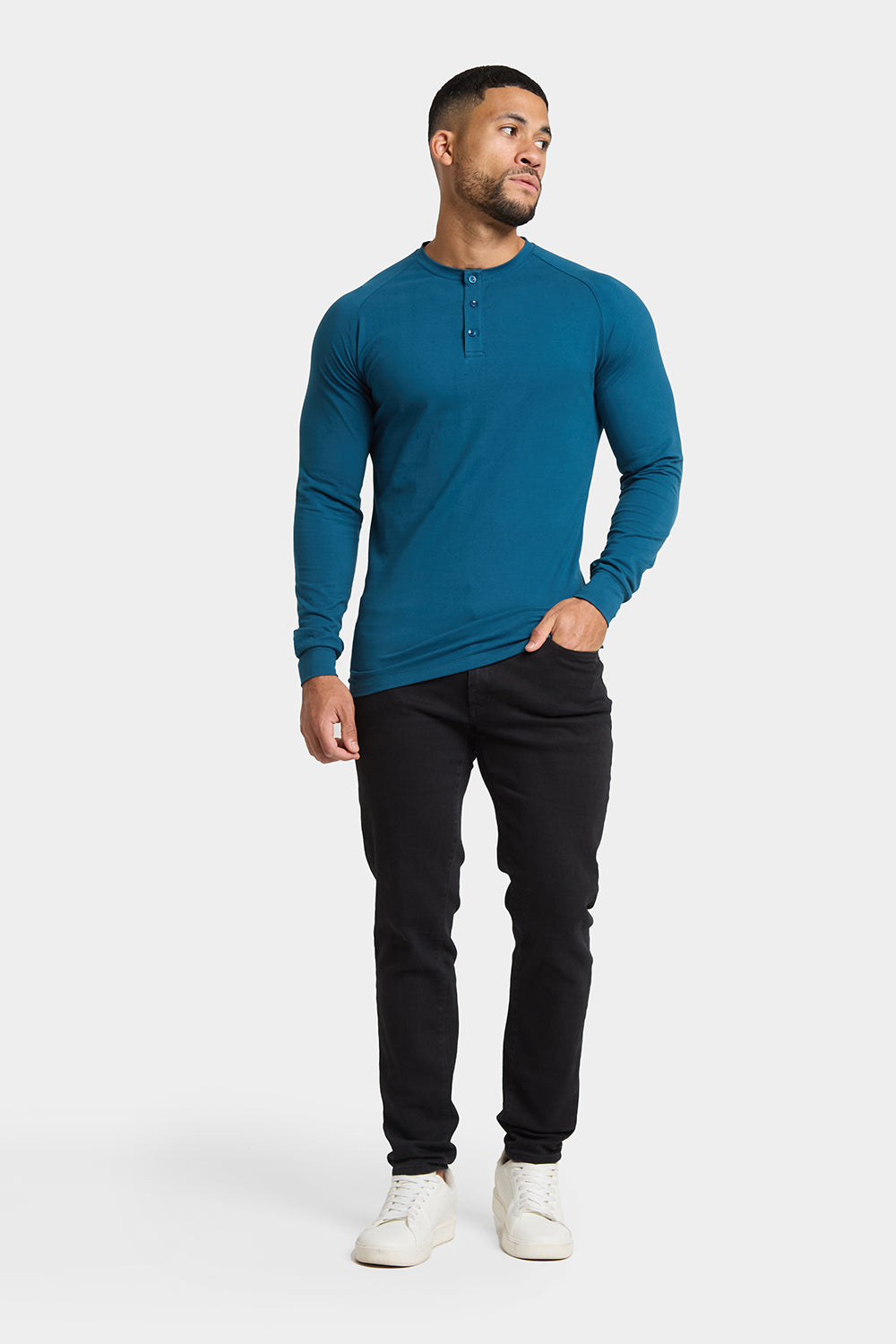 Long Sleeve Everyday Henley T-Shirt in Teal - TAILORED ATHLETE - ROW