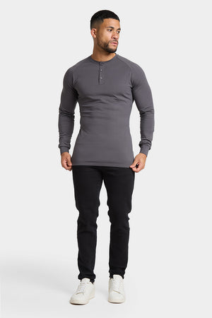 Long Sleeve Everyday Henley T-Shirt in Dark Graphite - TAILORED ATHLETE - ROW