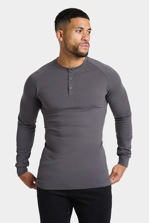 Long Sleeve Everyday Henley T-Shirt in Dark Graphite - TAILORED ATHLETE - ROW