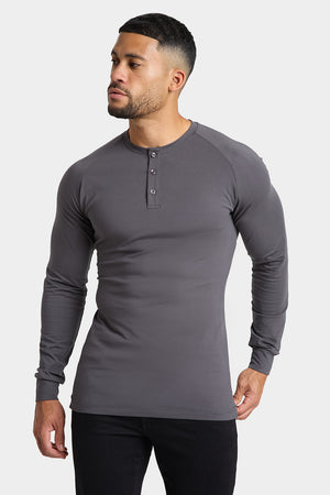 Long Sleeve Everyday Henley T-Shirt in Dark Graphite - TAILORED ATHLETE - ROW