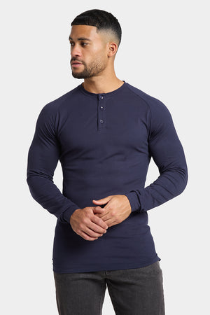 Long Sleeve Everyday Henley T-Shirt in Navy - TAILORED ATHLETE - ROW