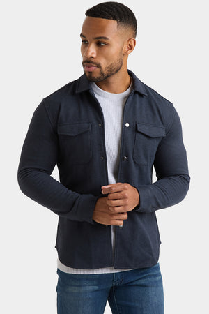 Herringbone Jersey Overshirt in Dark Steel - TAILORED ATHLETE - ROW