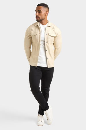 Herringbone Jersey Overshirt in Stone - TAILORED ATHLETE - ROW