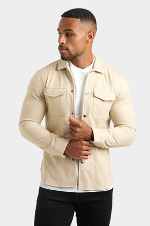 Herringbone Jersey Overshirt in Stone - TAILORED ATHLETE - ROW