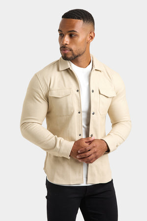 Herringbone Jersey Overshirt in Stone - TAILORED ATHLETE - ROW