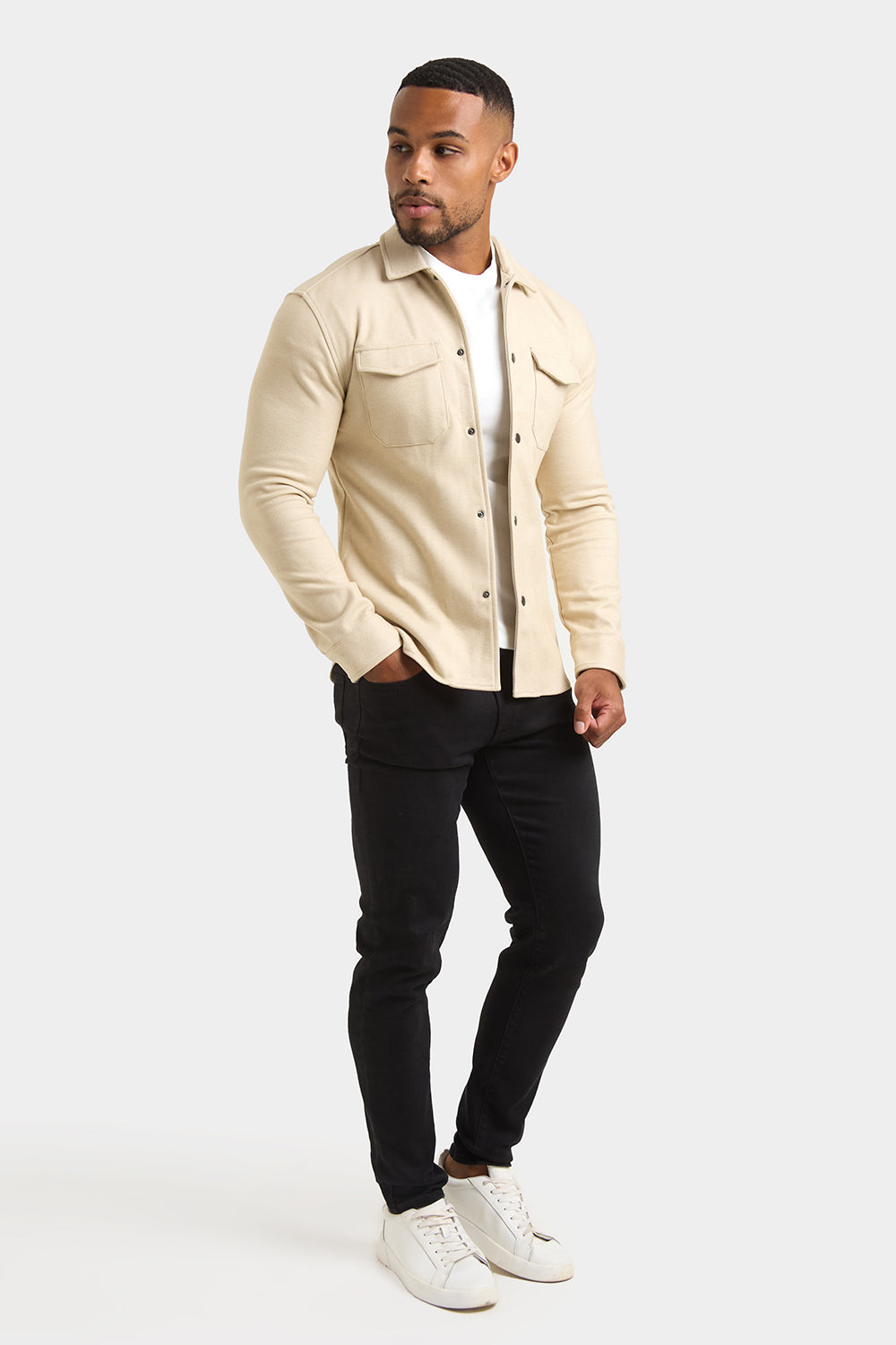 Herringbone Jersey Overshirt in Stone - TAILORED ATHLETE - ROW