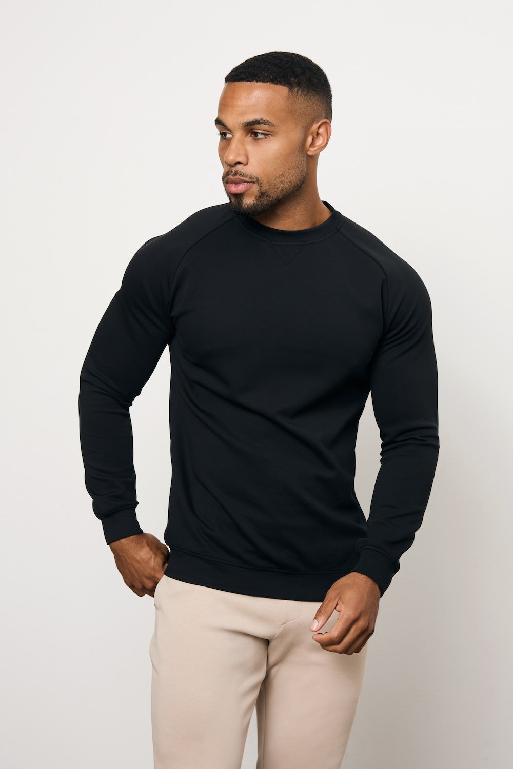 Interlock Crew Neck Sweat in Black