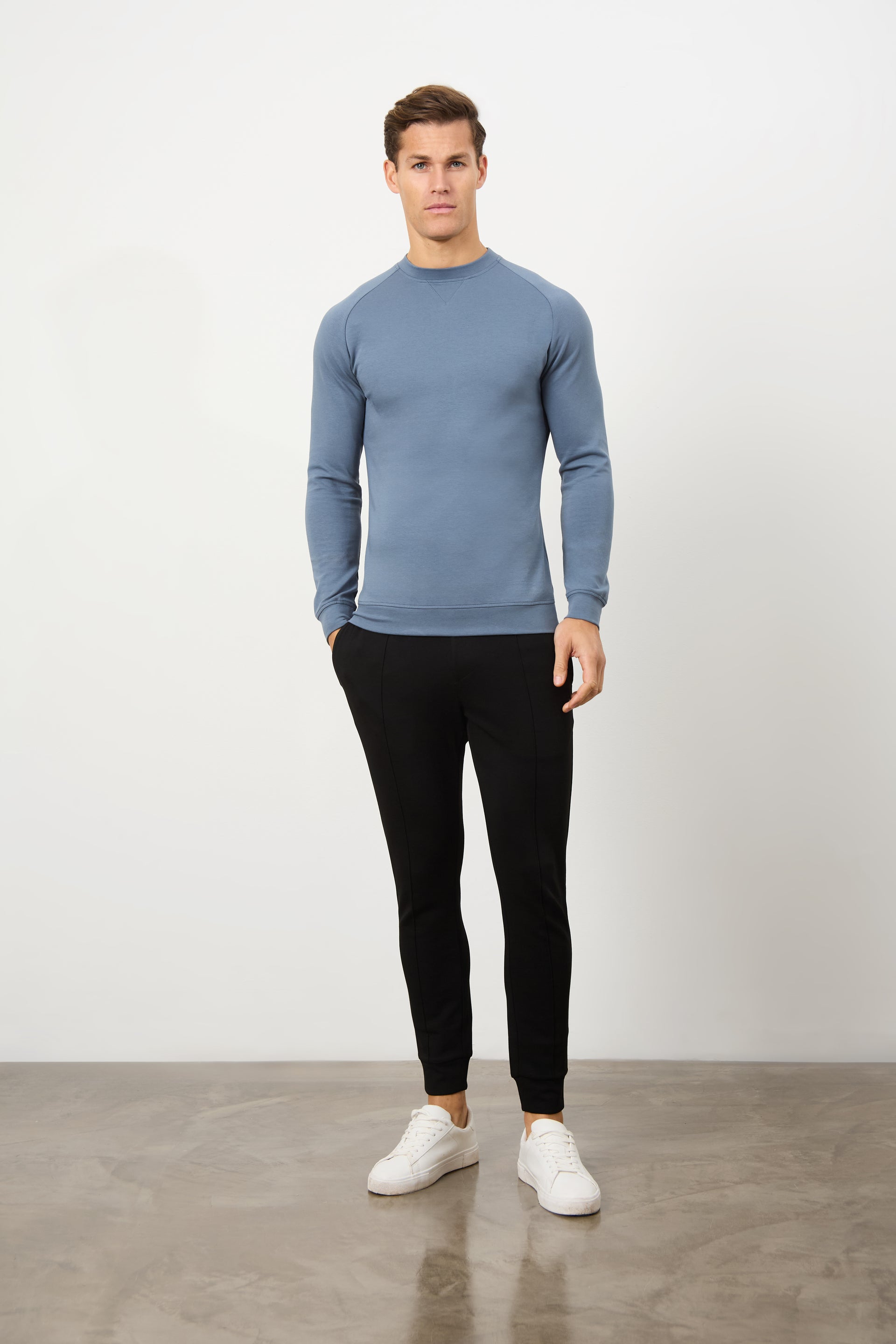 Interlock Crew Neck Sweat in Denim - TAILORED ATHLETE - ROW