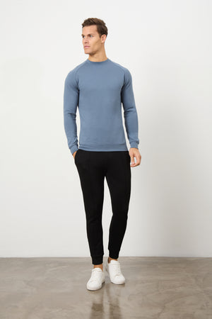 Interlock Crew Neck Sweat in Denim - TAILORED ATHLETE - ROW