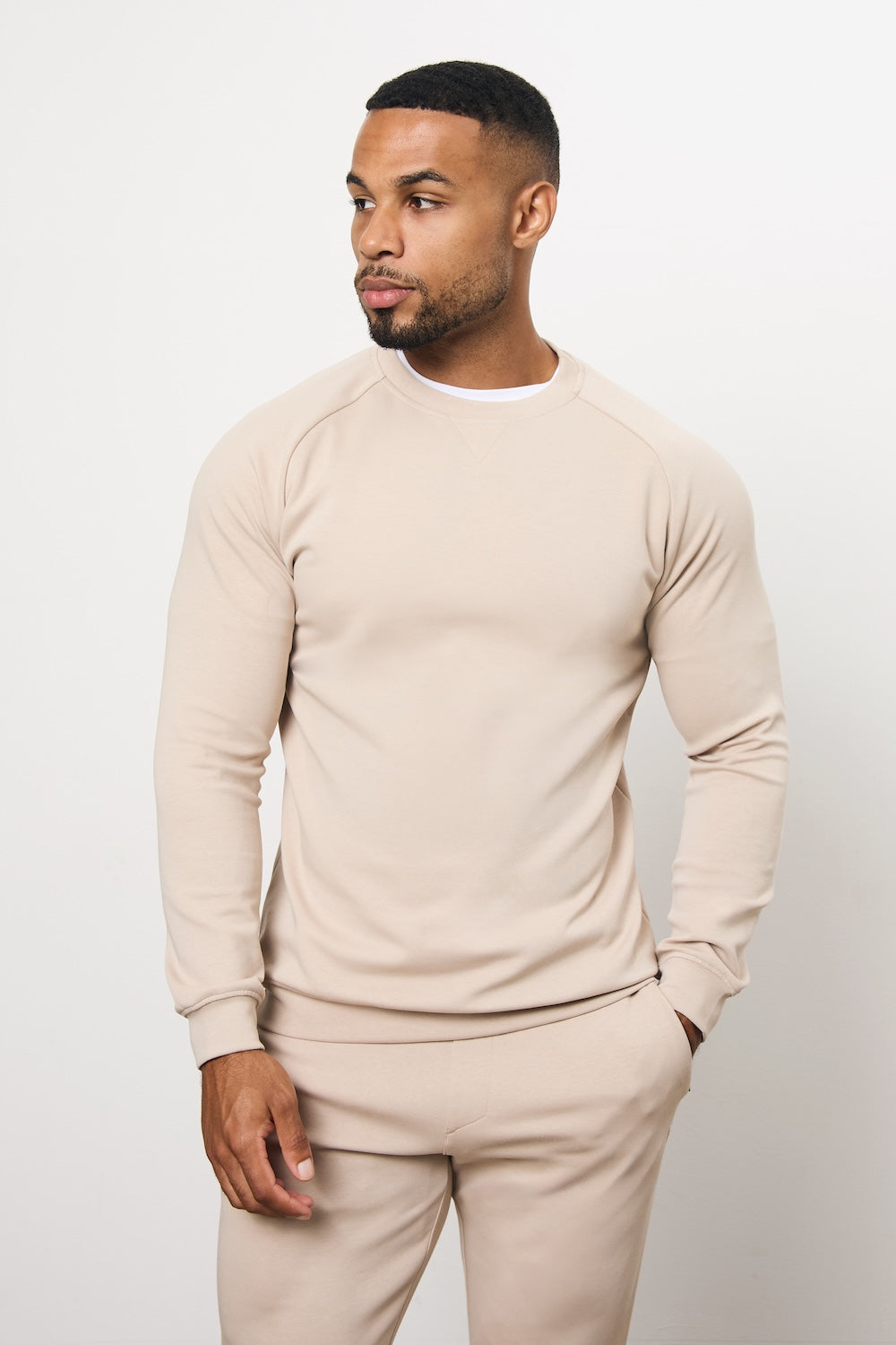 Interlock Crew Neck Sweat in Stone