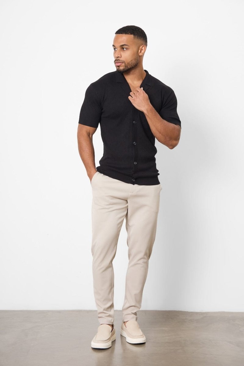 Jacquard Revere Collar Knitted Shirt in Black - TAILORED ATHLETE - ROW
