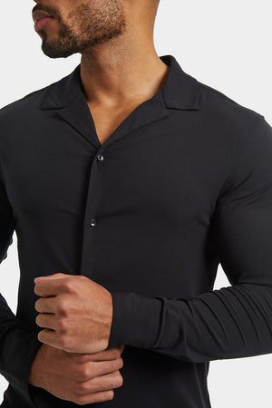 Plain Revere Collar Shirt in Black - TAILORED ATHLETE - ROW