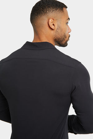 Plain Revere Collar Shirt in Black - TAILORED ATHLETE - ROW