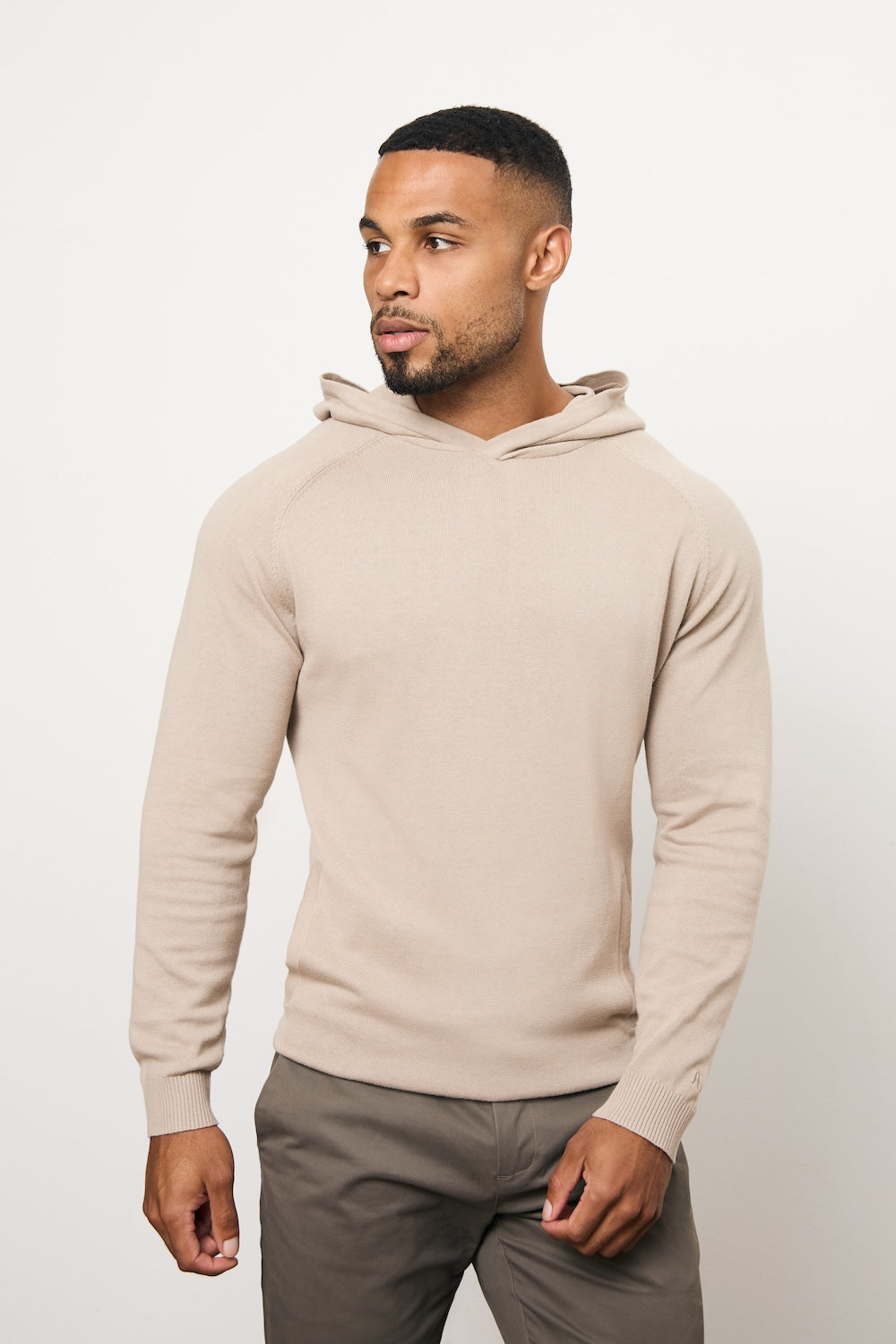 Pure Cotton Knitted Hoodie in Stone