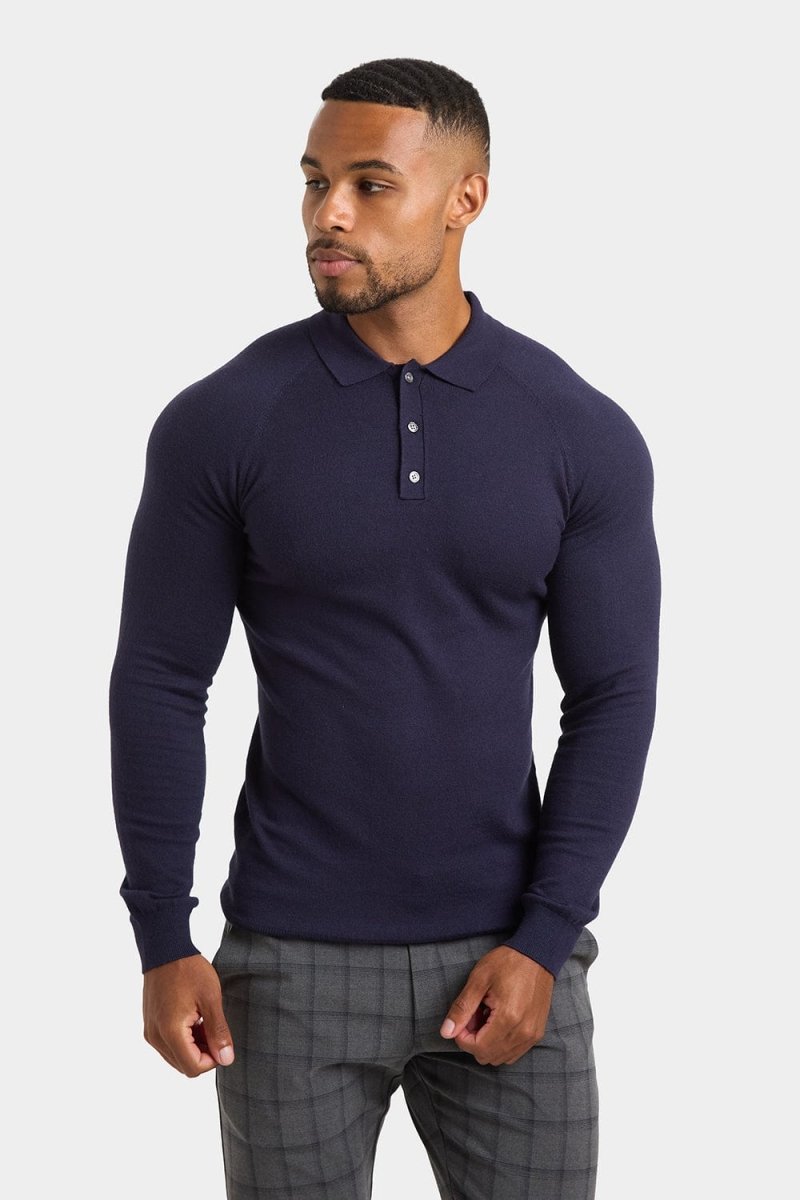 Knitted Polo Shirt in Navy - TAILORED ATHLETE - ROW