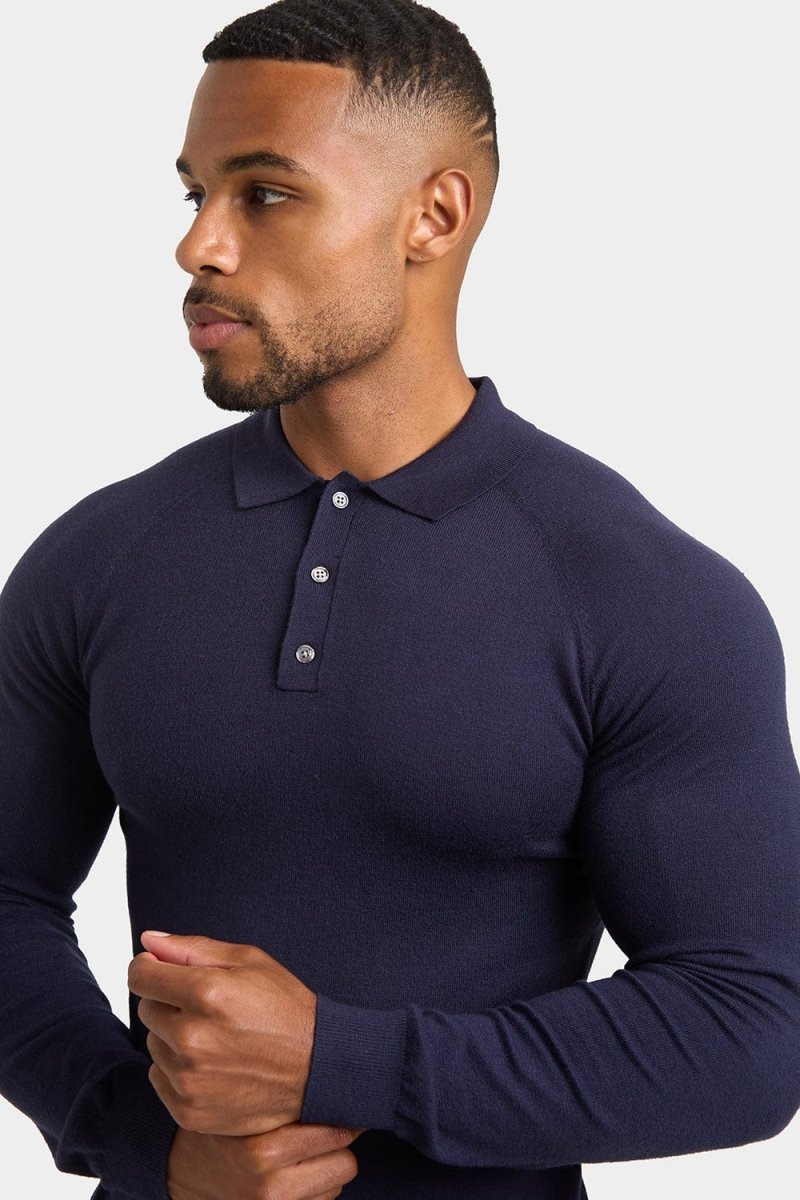 Knitted Polo Shirt in Navy - TAILORED ATHLETE - ROW